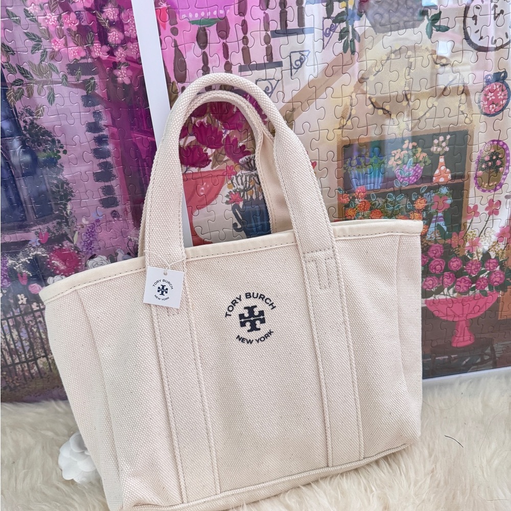 Tory Burch Natural Canvas Mini Tote Bag - Picture 2 of 14